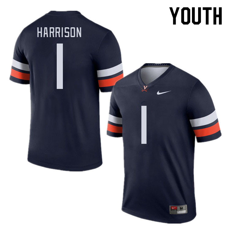Youth #1 Suderian Harrison Virginia Cavaliers College Football Jerseys Stitched Sale-Navy - Click Image to Close